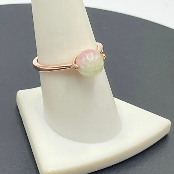 Unbranded Jewelry - Rose Gold-plated 925 Natural Jadeite Round Ball Gemstone Adjustable Ring Sz 8.75